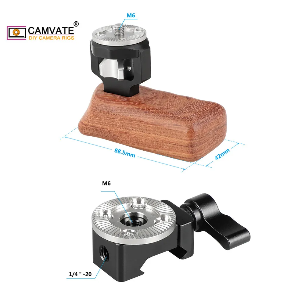 Manopole in legno a sgancio rapido CAMVATE con connessione runa rosetta M6 e adattatore morsetto NATO per videocamera DV RED Camera Cage Rig