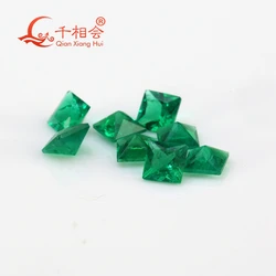 Green Square Princess Cut Created Hydrothermal Muzo Emerald Gemstone 2-5mm with Minor Cracks And Inclusions Loose Jewelry Stone