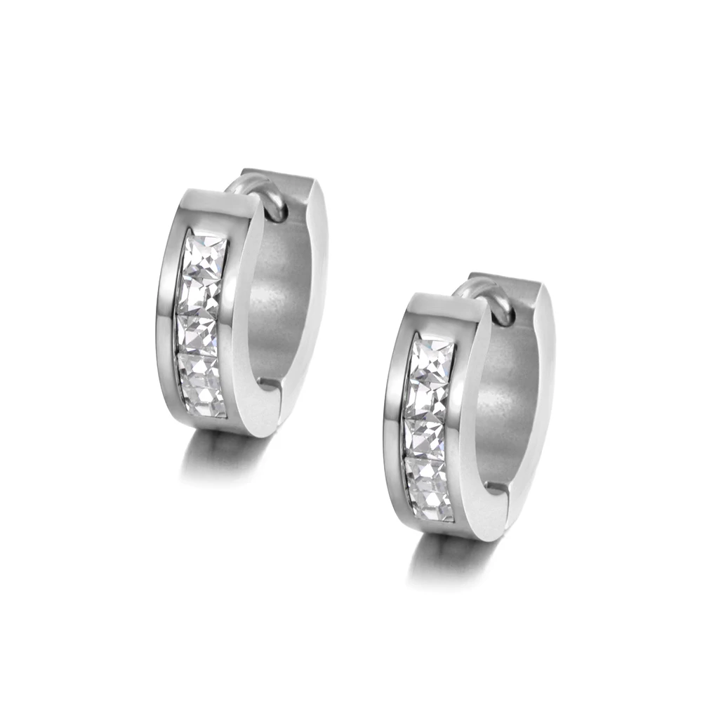 ZooMango Fashion Cubic Zirconia Hoop Earrings Jewelry Stainless Steel Rose Gold Color & Silver Color Women Rhinestone ZE18484