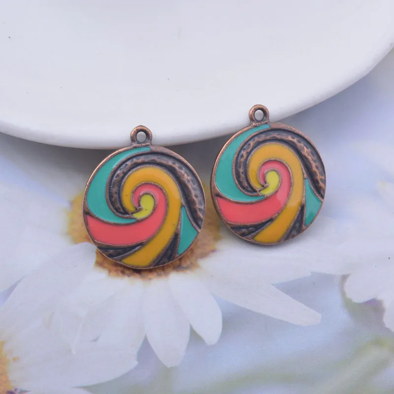 12 Stück/Set 28*23mm Legierung Antik-Kupfer Lollipop-Form Charm Schmuckzubehör Emaillierter Anhänger – Detail 4
