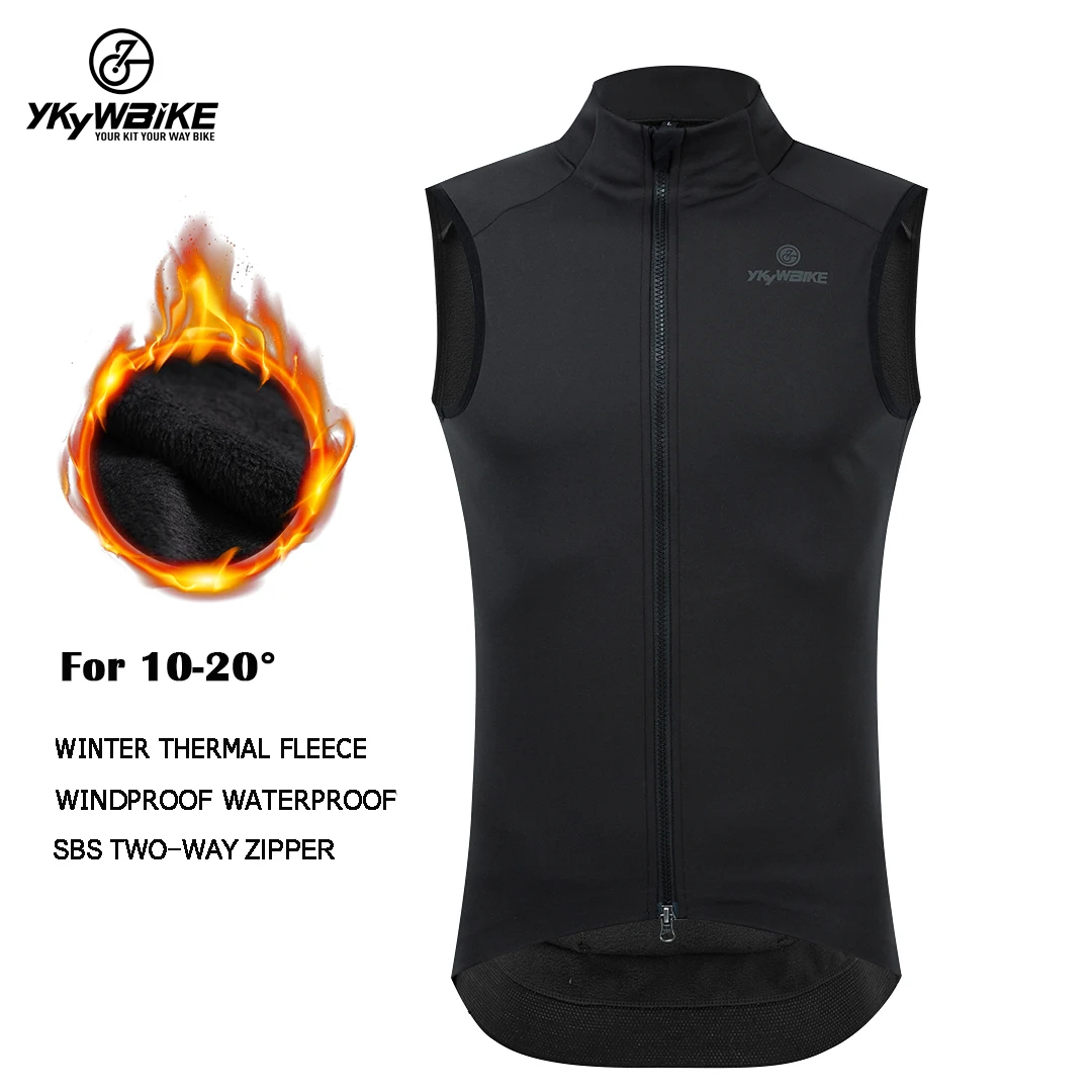 YKYWBIKE Winter Cycling Vest Windproof Waterproof  Fleece Vest MTB Bike Bicycle Clothing Sleeveless Black Cycling Jacket