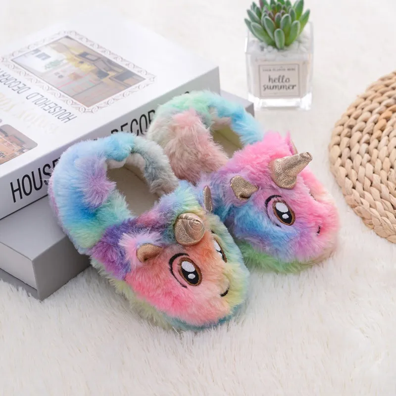 Winter Children\'s Slippers Boys Girls Home Slippers Cute Unicorn Rabbit Fashion Plush Shoes Comfortable Warm Winter Shoes