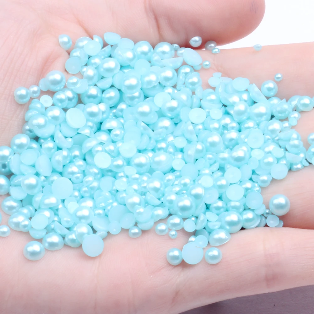 

Aquamarine Half Round Resin Pearls 2mm-12mm And Mixed Sizes 50-1000pcs Non Hotfix Glue On Craft Beads DIY Jewelry Making