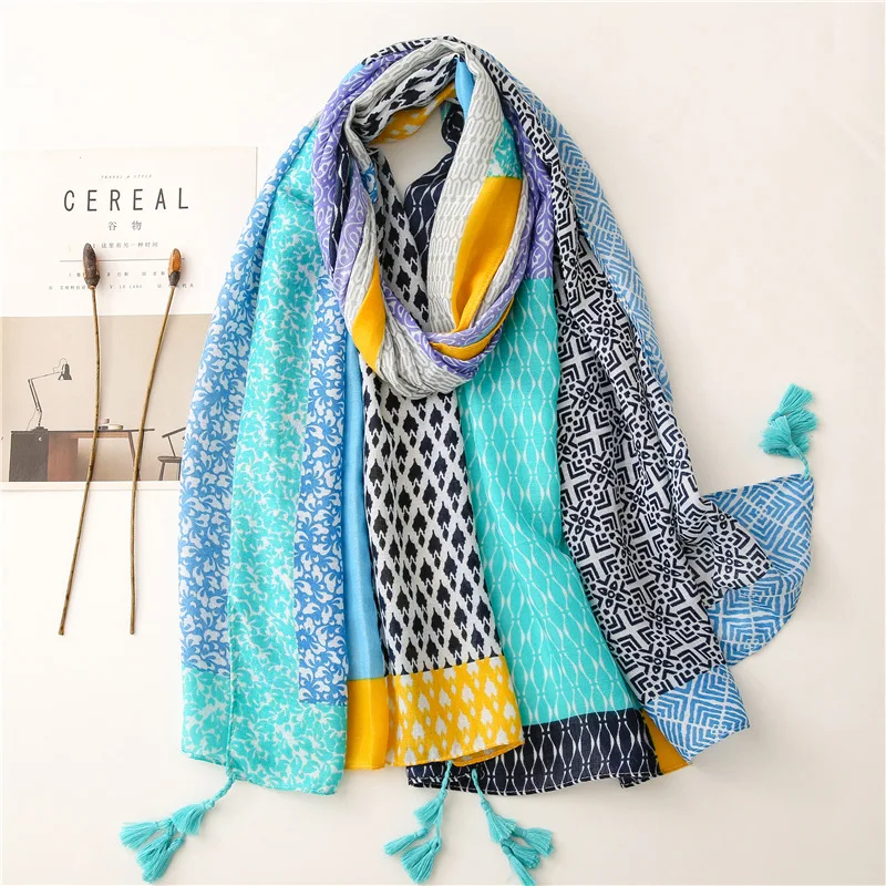 Designer Brand Women Scarf Autumn Printing Cotton Scarves Pashmina Lady Winter Shawls Printing Tassel Beach Hijabs Foulard Pareo