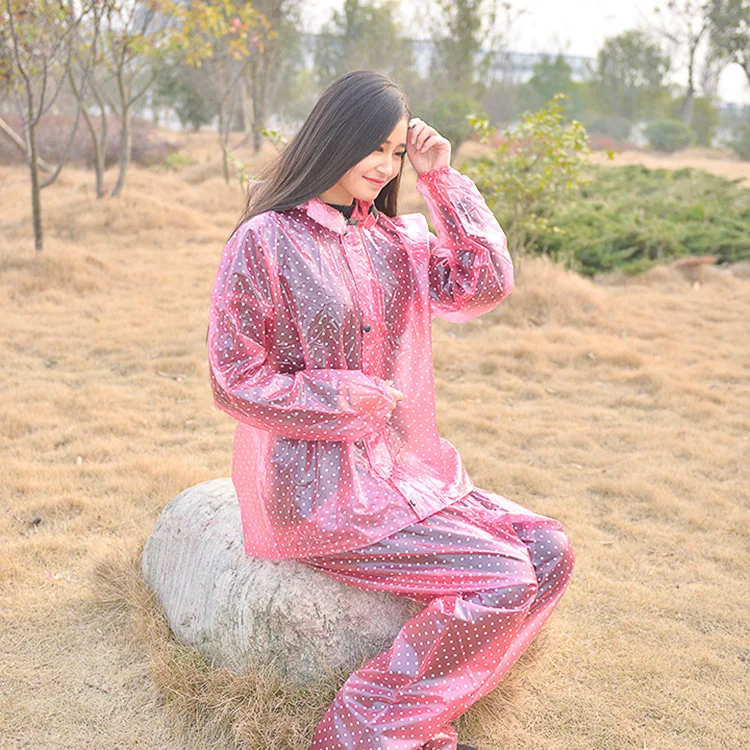 Waterproof Rain Long Sleeve Loosen PVC Jacket + PVC Trousers Set Bike Raining Day Clothes Dots Design