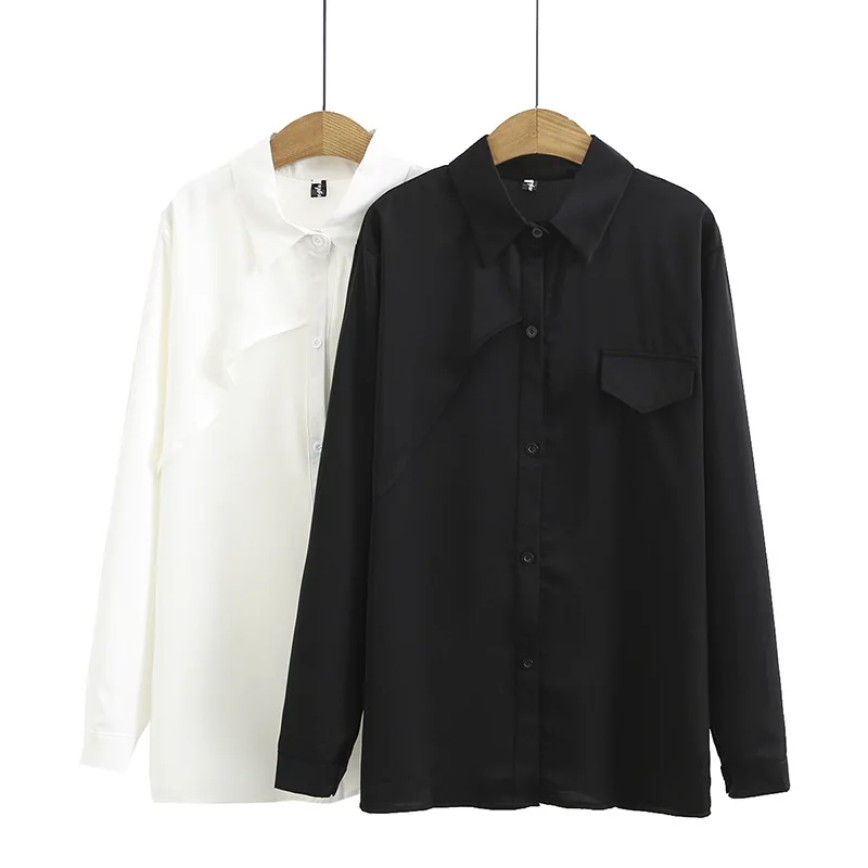 Women New Fashion Solid Black Blouses Casual Female Clothes Loose Buttons White Shirts Long Sleeve Simple OL Feminine Tops