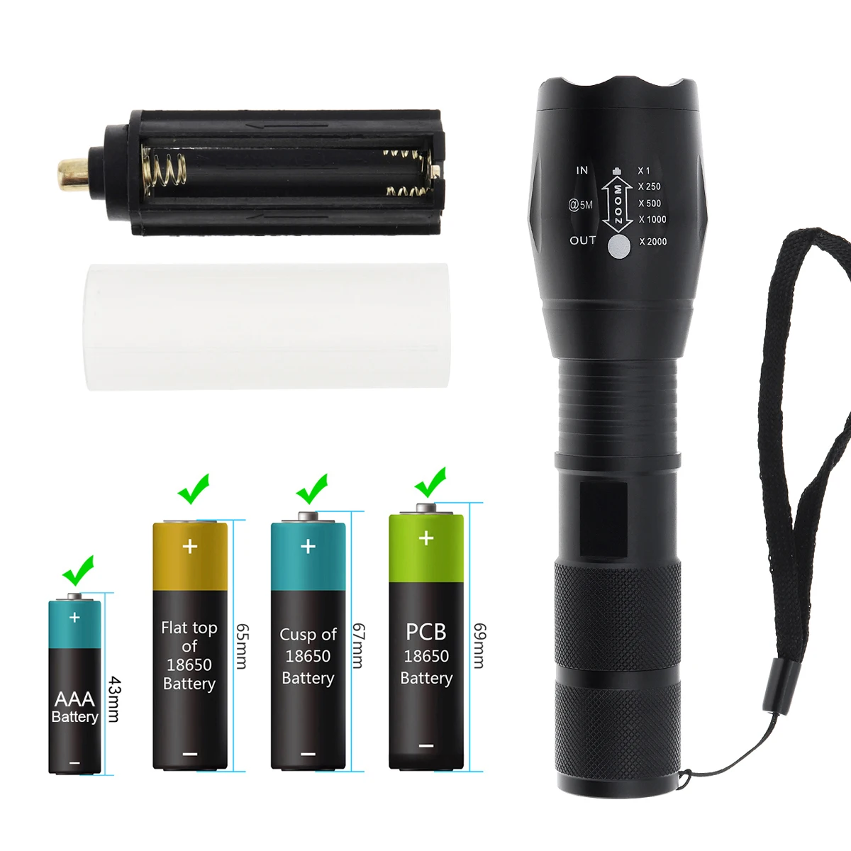 SecurityIng A100 Multi-function Strong Light Flashlight Waterproof RGB Red Green Blue White Light Torch for Camping/Hiking