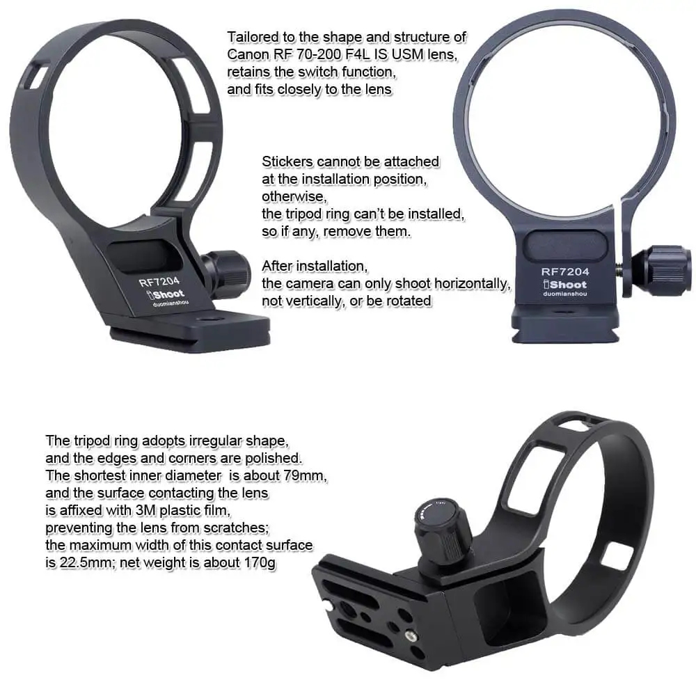 iShoot Lens Collar Tripod Mount Ring Support for Canon RF 70-200 f/4L IS USM, with Arca-Swiss Quick Release Plate