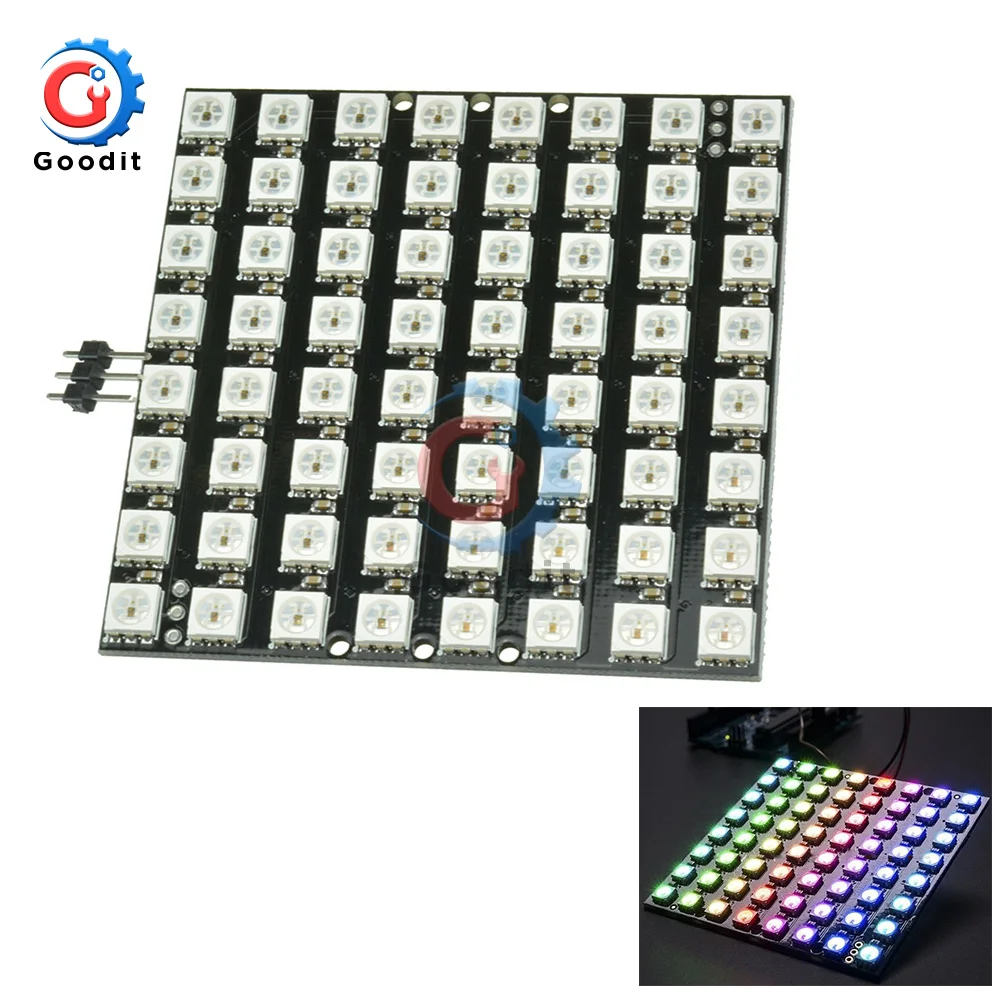 64Bit WS2812 LED 5050 RGB 8x8 Bit LED Matrix for Arduino WS2812B 8*8 64-Bit Full Color LED Lamp Panel Light LED Lights Module