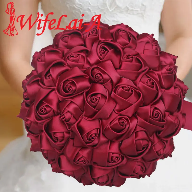 Cheapest Wedding Flowers Red Silk Rose Bridal Bouquets Bride Bridesmaid Wedding Bouquet Satin Holding Flower for Wedding W223