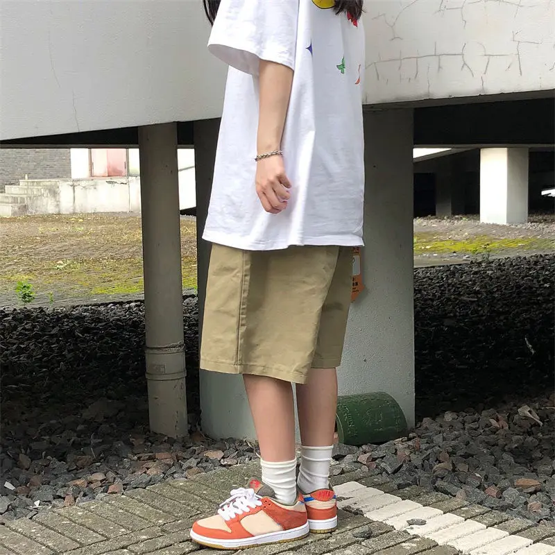 Shorts Women Cargo Pure Loose Harajuku BF Basic Leisure Wide-leg Popular Elastic Waist Simple Japan Style Couple College Ladies