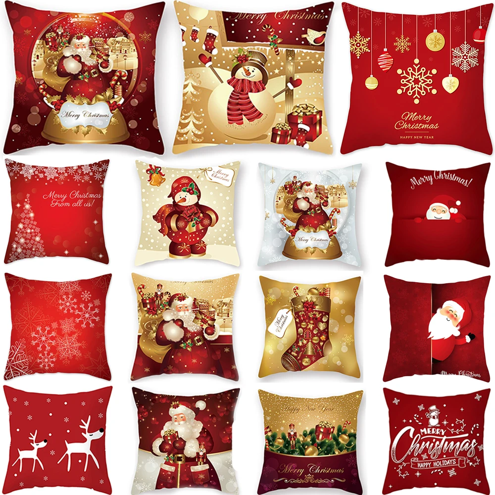 Merry Christmas Decorations For Home 2024 Cristmas Cushion Cover Gold Ornaments Christmas Home decor Xmas Navidad New Year Natal