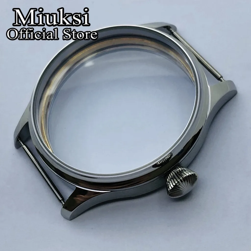 Miuksi 44mm stainless steel silver watch case fit ETA 6497 6498 Seagull ST3600 ST3620 ST36 series movement