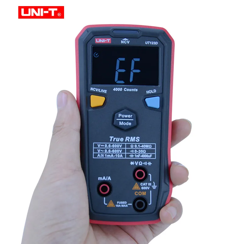 UNI-T UT123D Digital Multimeter AC/DC True-RMS Multimeter 4mF(4000uF) Large Capacitance Meter Auto-ranging Tester EBTN Display