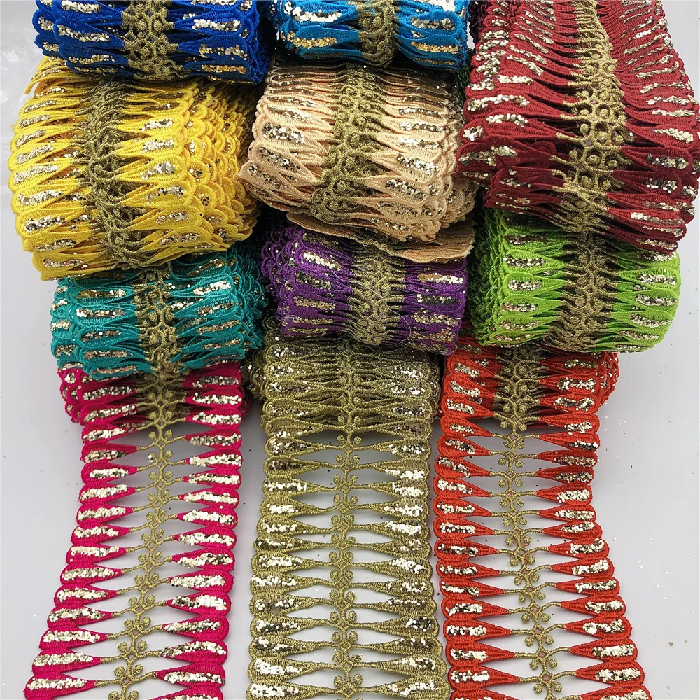 10yards Vintage Metallic Embroidered Motif Lace Nigeria Venice Trim Crochet Cord Wide 9.5CM