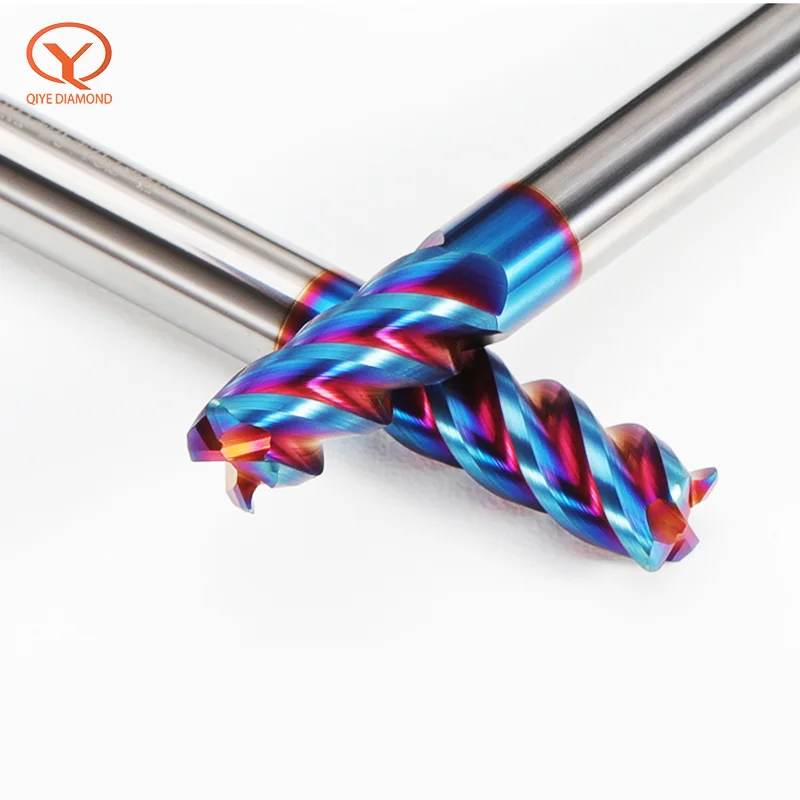Imagem -03 - Qiye Fresas de Extremidade do Raio de Canto do Carboneto Contínuo Hrc65 Flautas Nano Revestimento Azul Cnc Ferramentas R0.5 r1 r1 Usinagem de Superfície