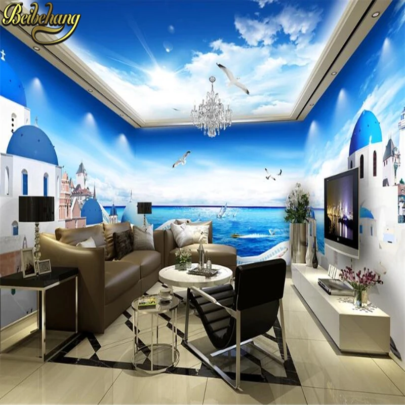 

beibehang Mediterranean seaside garden Custom Photo Wall paper roll Living Room TV Background 3D Mural wallpaper for walls 3 d