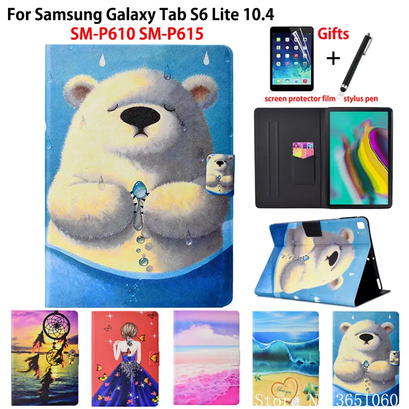 Case For Samsung Galaxy Tab S6 Lite 10.4'' 2020 P610 SM-P610 SM-P615 Cover Funda Tablet Fashion Print PU Leather Shell +Gift