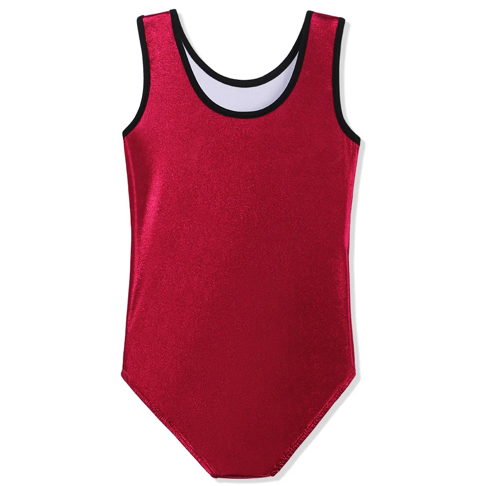 BAOHULU Girls Sparkle Ballet Leotard One Piece Sleeveless Wine Red Color Gymnastics Leotard Ballerina Dancing Leotards for Girls