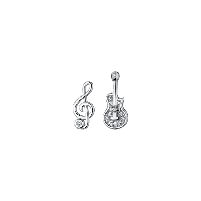 MloveAcc 100% Real 925 Sterling Silver Cute Zircon Guitar Treble Clef Stud Earrings Music Note Earring for Women Girls