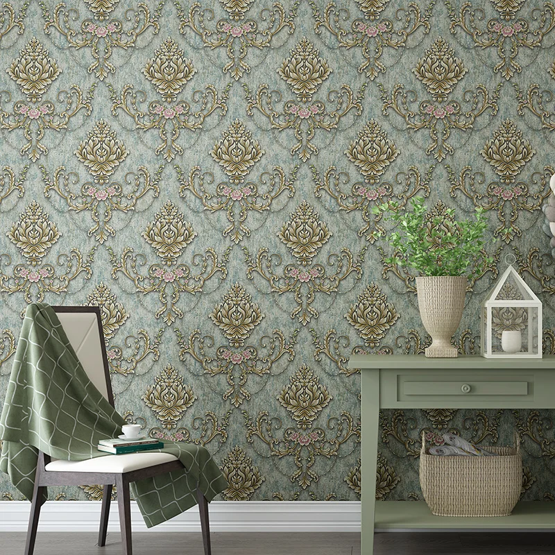 European-style wallpaper luxury 3d three-dimensional high-grade non-woven fabric retro American wallpaper background living room