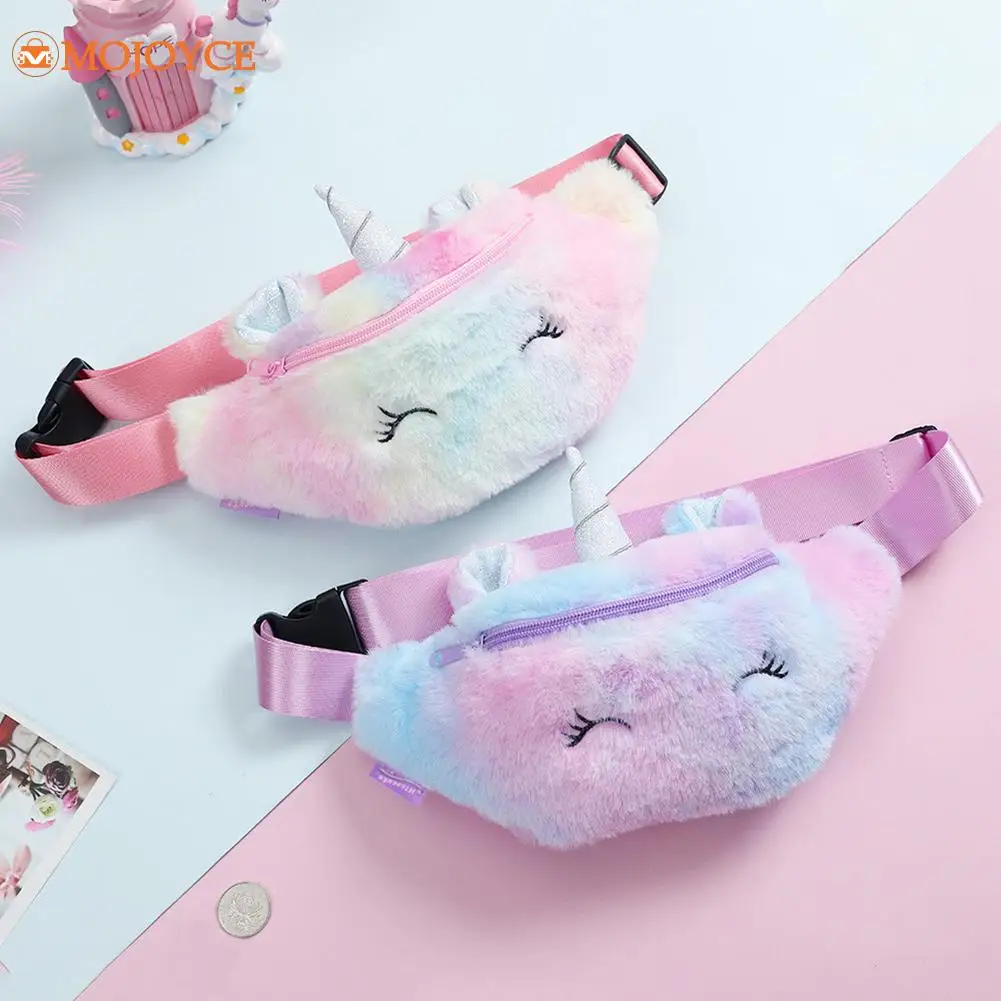 Children Cute Cartoon Rainbow Colorful Plush Waist Fanny Packs Women Small Purse Handbags Waist Chest Bag banana bag for girls