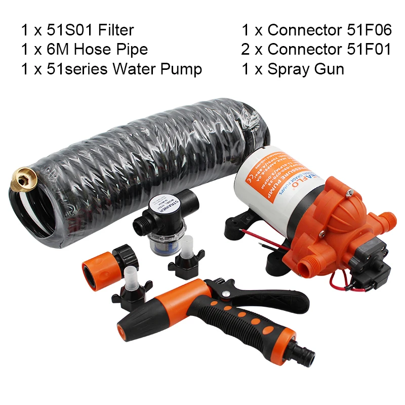 SEAFLO 51 Series 5 GPM 70 PSI On-Board Deck Washdown Pump Kit with 6m Coiled Hose High Pressure For RV Marine Boat Yacht Car 12V