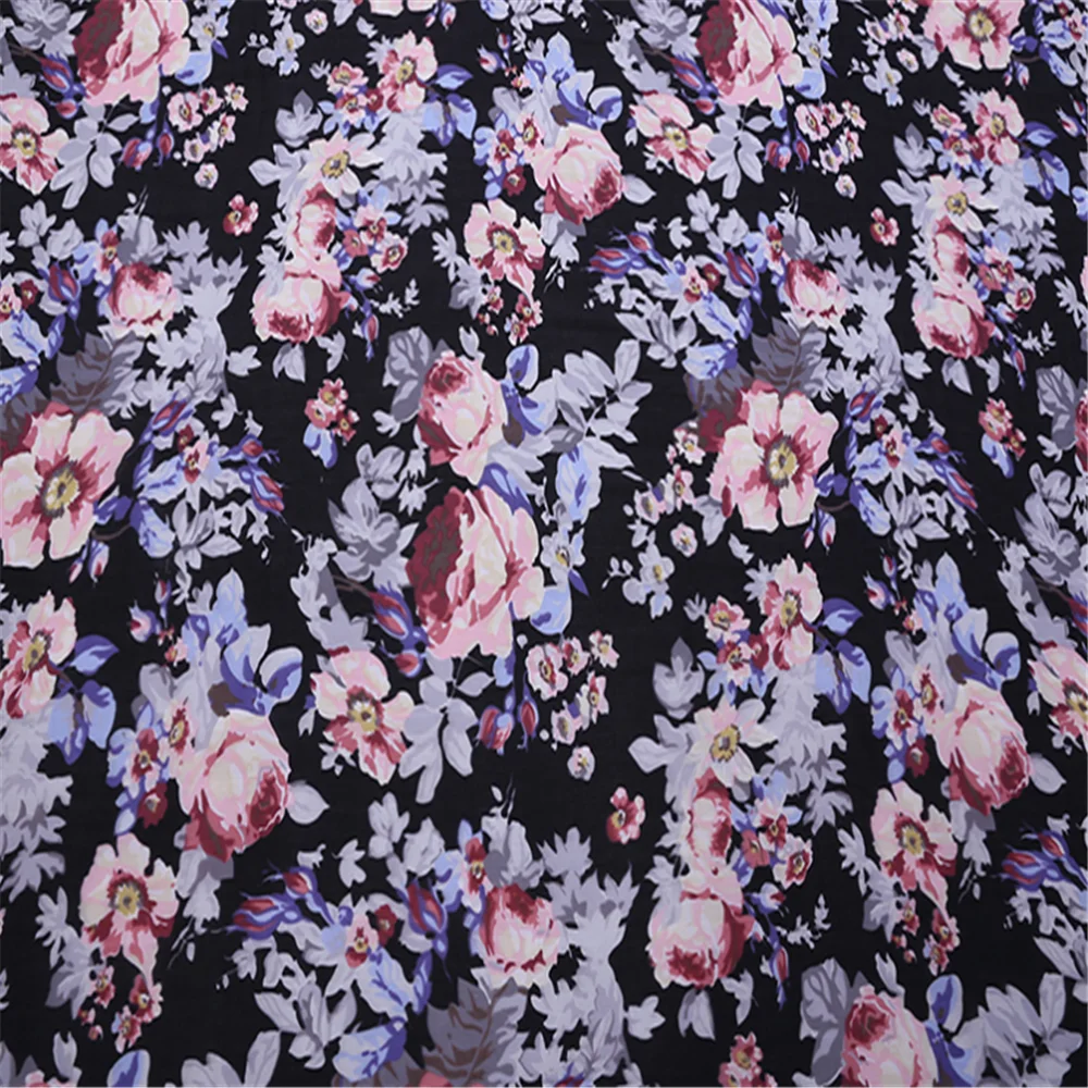 Printing Unique Nice Colorful Floral Design Silk Cotton Fabric with Great Material High Quality for Women Dress