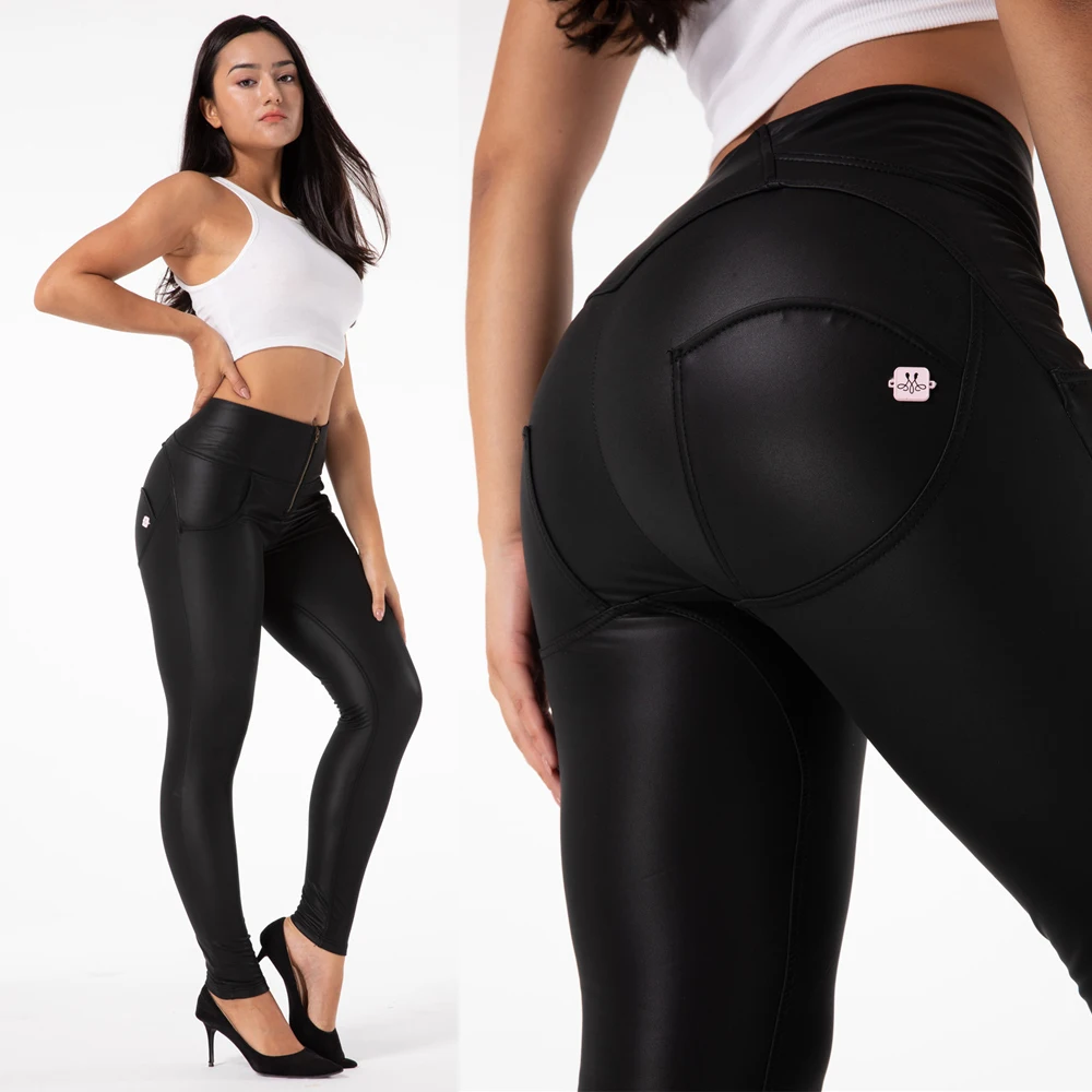 Shascullfites Melody Black and White Leather Pants High Waisted Pu Leggings Skinny Faux Leather Trousers Scrunch Bum Lift