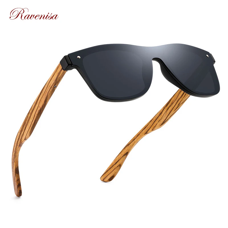 Ravenisa-Lunettes de soleil en bois pour hommes et femmes, verres miroir, sans bords, design de marque, nuances colorées, faites à la main