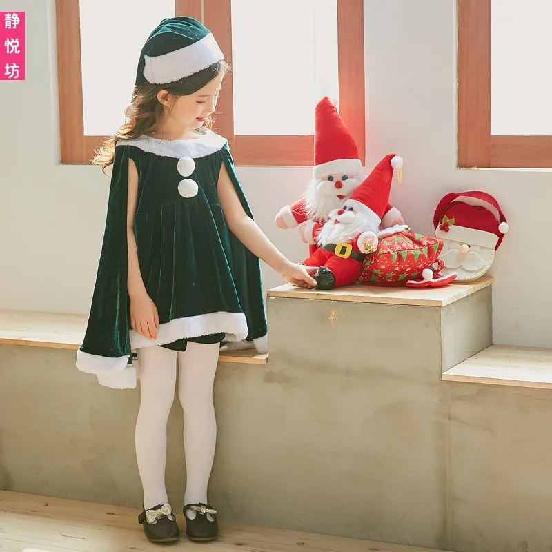 Natale abbigliamento per bambini scuola materna abbigliamento per bambini ragazze vestiti di babbo natale scialle Cape Aisha Dress