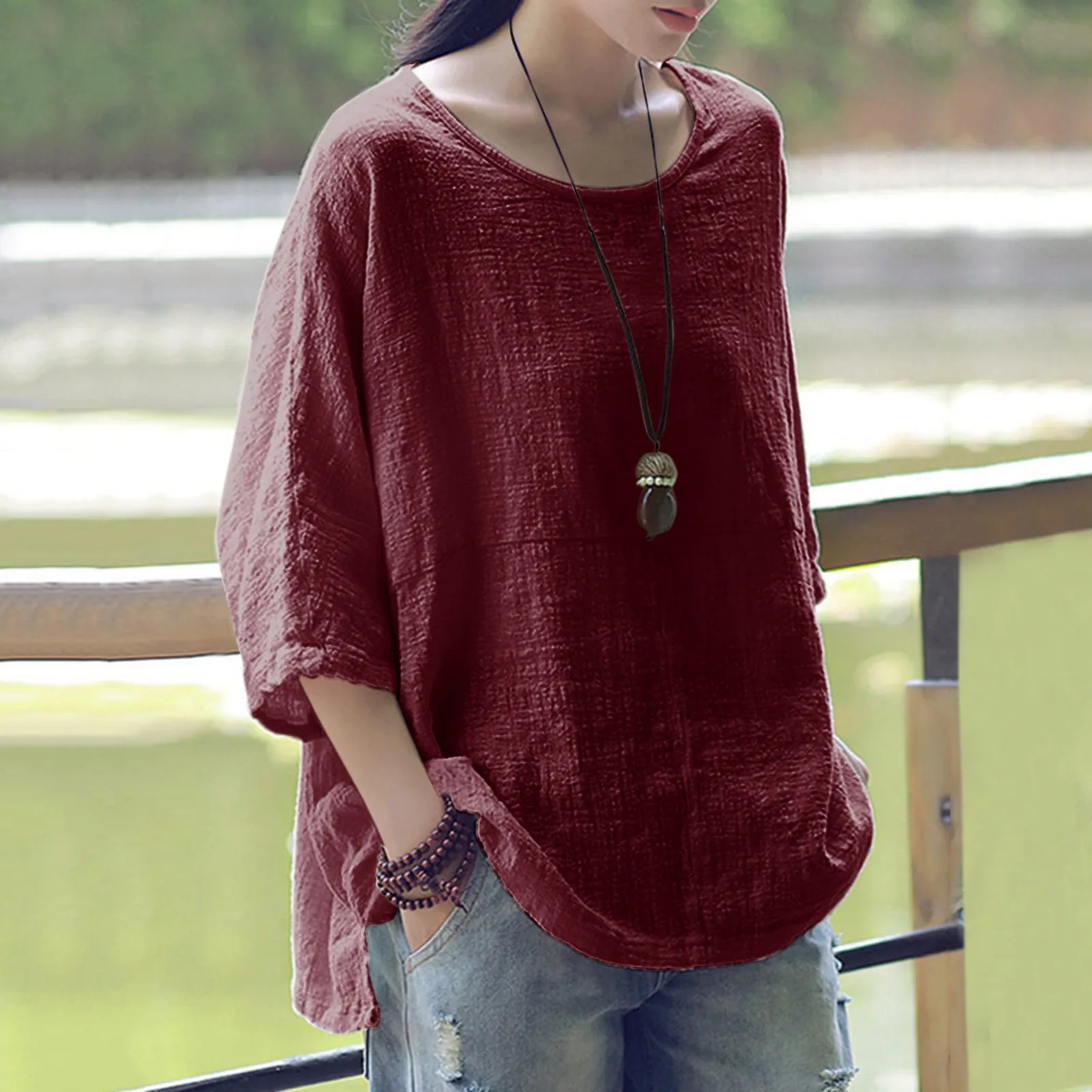 Woman Linen Blouse Shirt Plus Size Solid Color Top Tunics Female Casual Loose Blusas Femme Summer Spring Clothes S-5xl