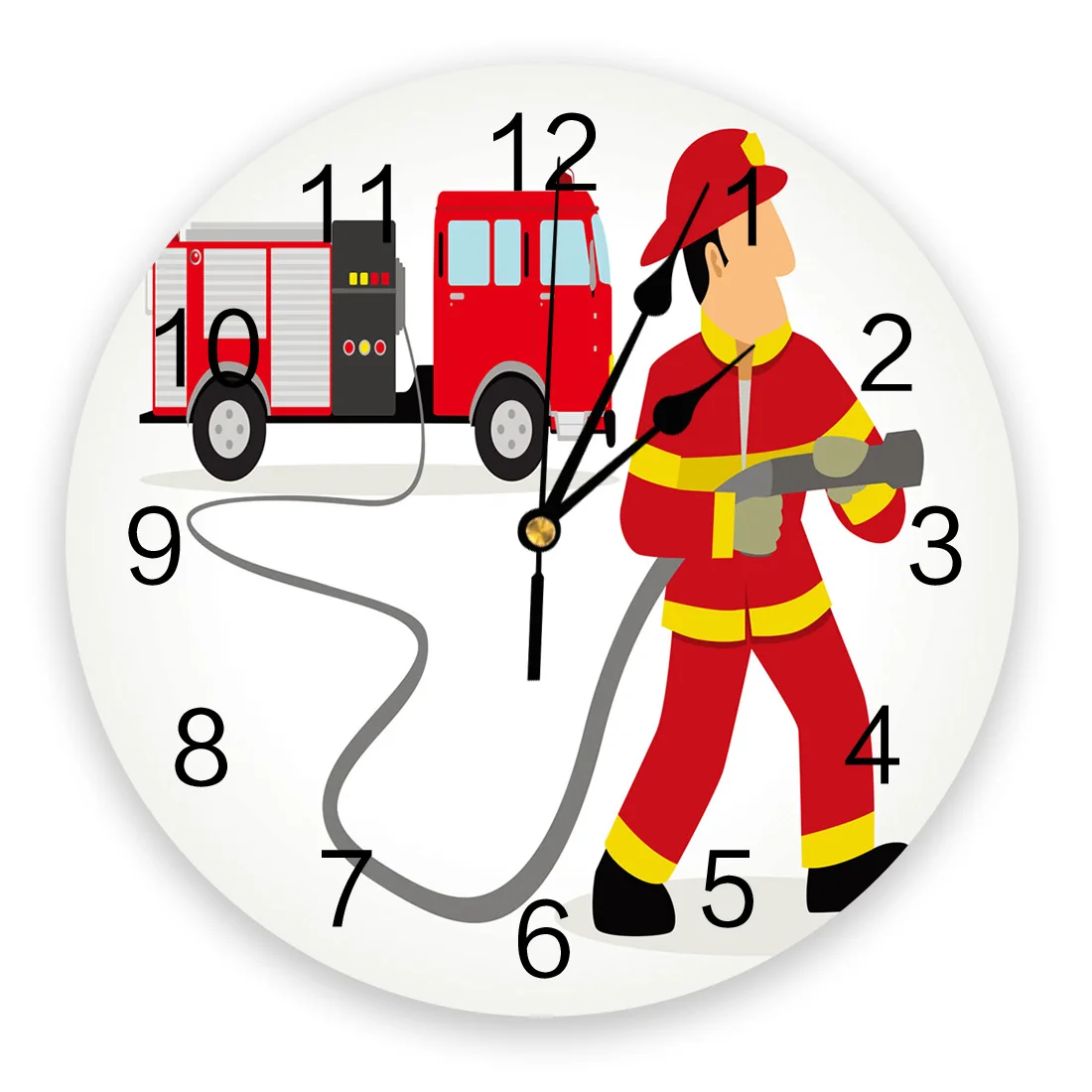 Fireman Cartoon Fire Truck Living Room Clock Wall Round Clocks Decor Home Bedroom Kitchen Decoration Wall Clocks