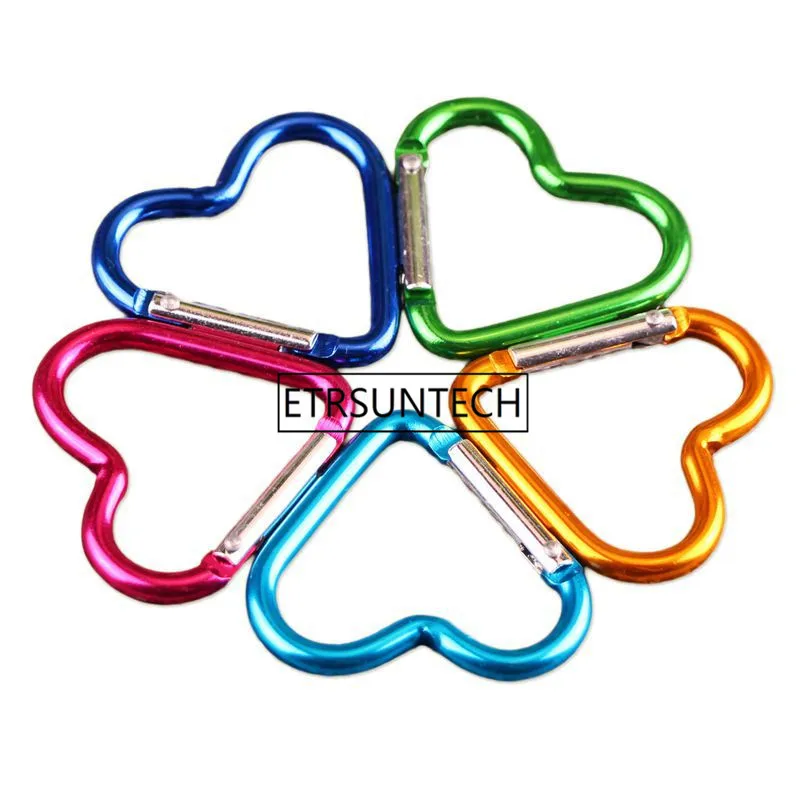 

1000Pcs/Lot Heart-shaped Aluminum Carabiner Outdoor Camping keychain Backpack Clothes Button 40*44mm Random Colors LX0272