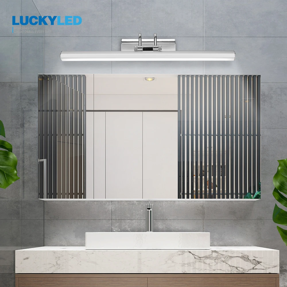 LUCKYLED Led Mirror Light Wall Lamp Bathroom 12W 42cm AC220V 110V Waterproof Wall Mounted Stainless Steel Vanity Light Fixtures