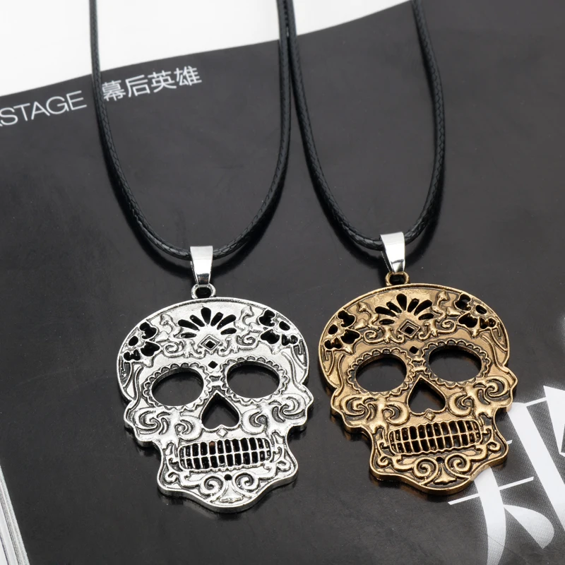 HANCHANG Fashion Jewelry Mexican Sugar Skull Pendant Necklace Day Of The Dead Skeleton Necklace Women Men Best Accessories Gift