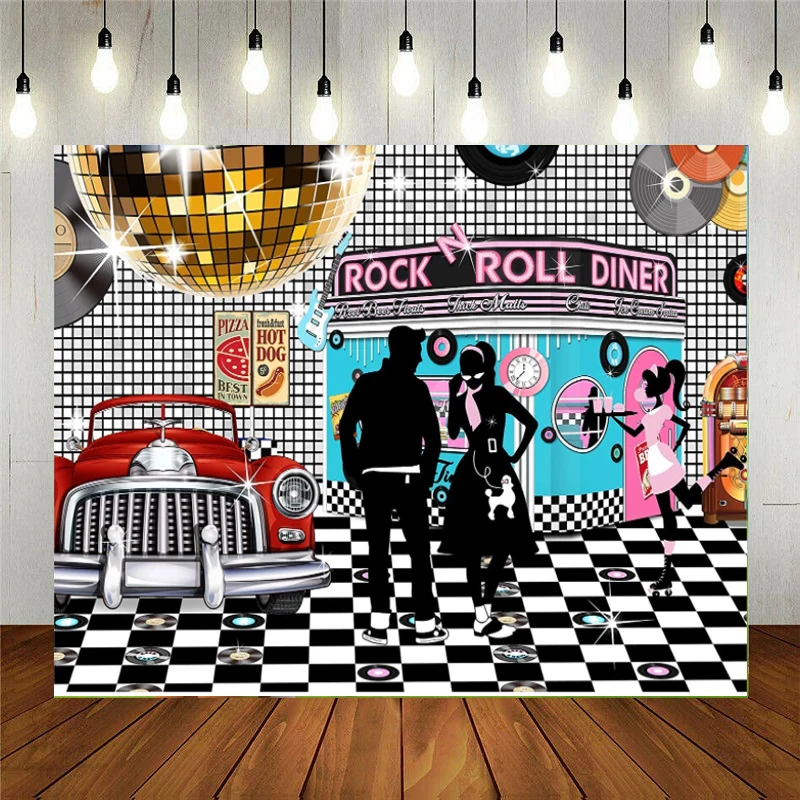大きな写真の背景、バナーの装飾、デザートテーブルの背景、写真の小道具、50年代のダイナー