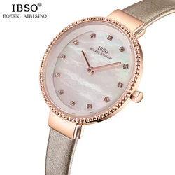 IBSO Women's Quartz Watch Luxury Crystal Rhinestone Clock Hours Fashion Montre Femme Ladies Quartz Leather Waterproof Wristwatch