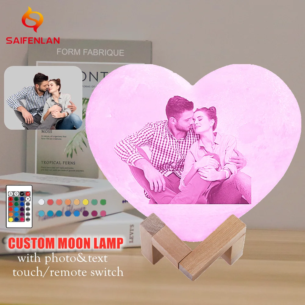 

Personalized Custom Moon Lamp 3D print Heart Night Light Rechargeable Photo & Text Customized Lamp Lights LED Moon Light Gift