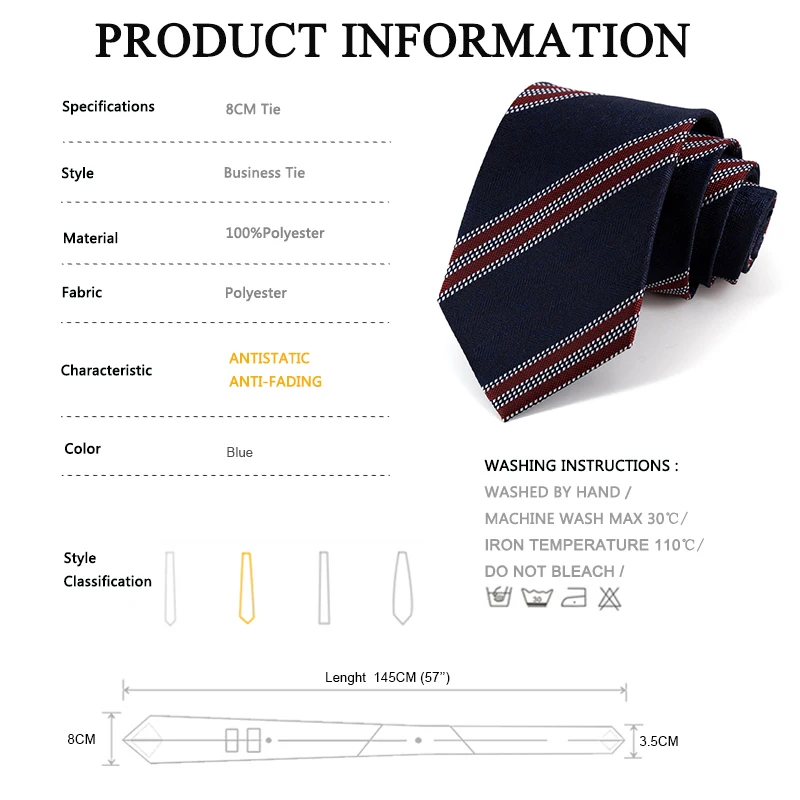 Fashion Navy Blue Striped Tie 8 CM Wide Luxury Ties for Men Business Work Wedding Necktie Men\'s Gift With Box