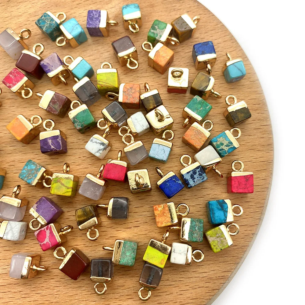 5pcs/pack Cube Shape Stone Jewelry Charms Natural Semi-precious Stone Pendants DIY for Making Necklace 13 Colors 5x10mm Size