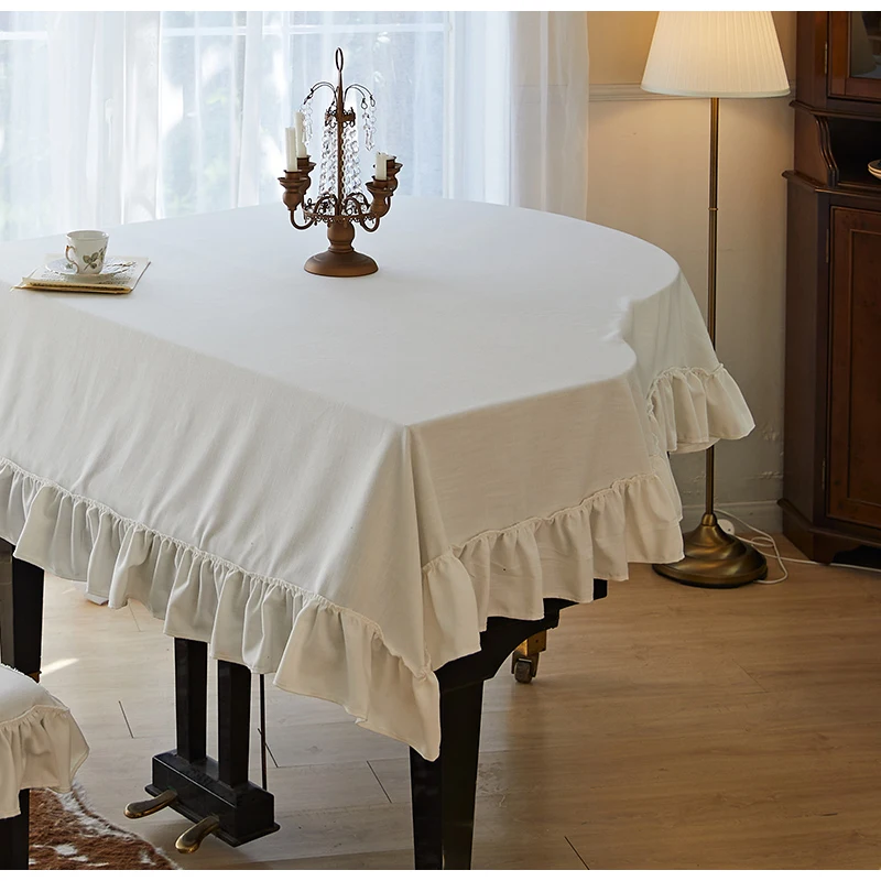 Medicci Home Triangle Piano Dust Cover Nordic Cotton Linen Textured High Grade Ruffle Edge Pure White Piano Stool Cover Top Chic - view 5
