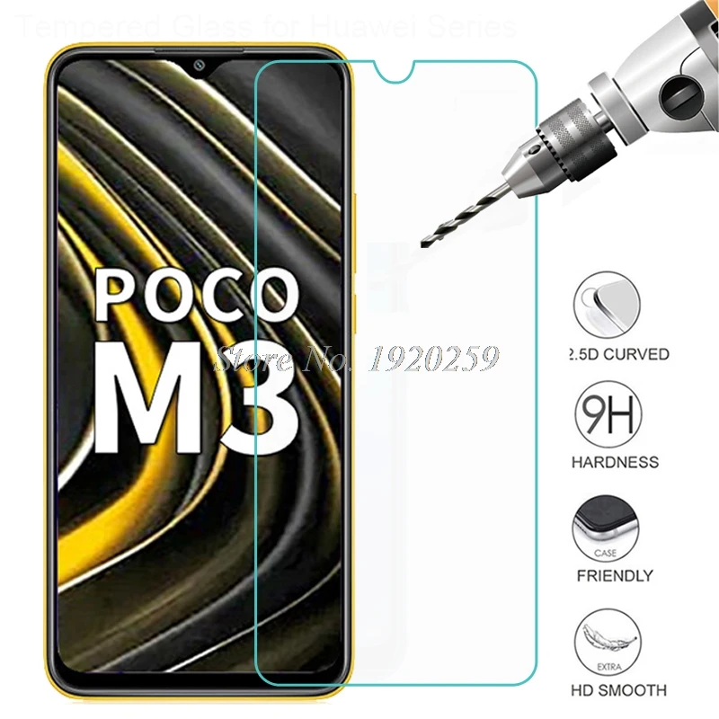 Screen Protector For Xiaomi Poco M3 Tempered Glass 9H Protective Film Explosion-proof On Little Pocophone M3 Telefone Cover Film