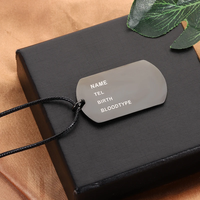 مجوهرات من صلب لا يصدأ سحر أسود اسم الجيش العسكري معرف علامة قلادة مع سلسلة اسم الجنس الولادة نوع الدم العلامة