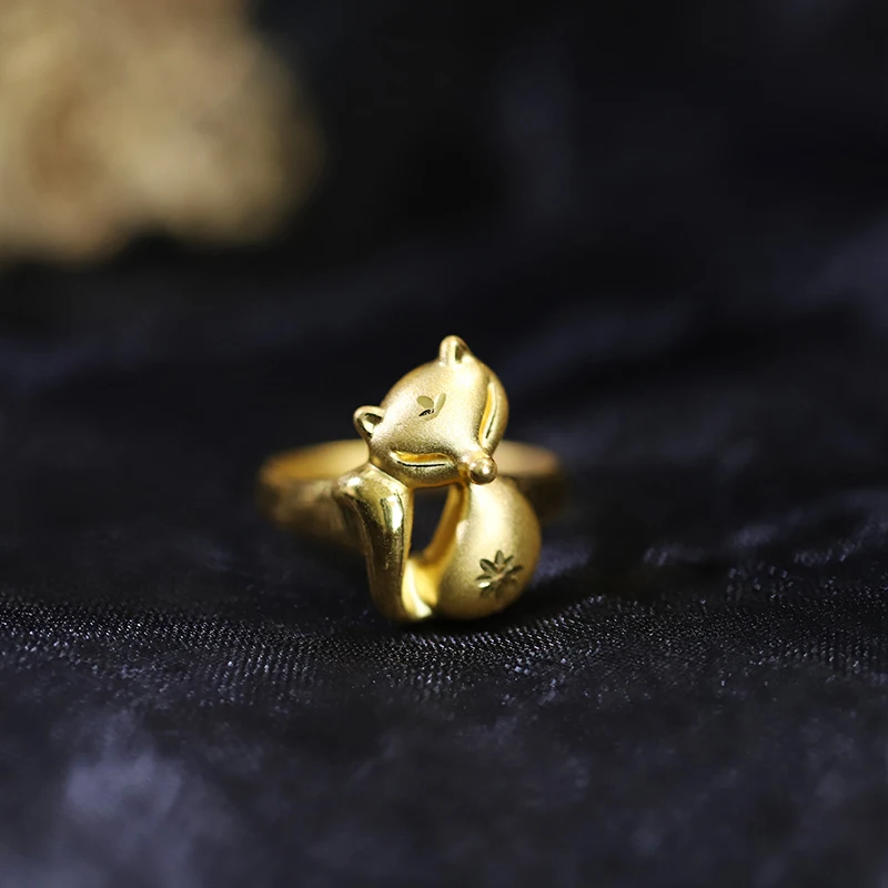 

1pcs 999 24K Yellow Gold Ring Women Luck Fox Gold Ring US 5-9 Gift Gold Ring Girl Friend Gift