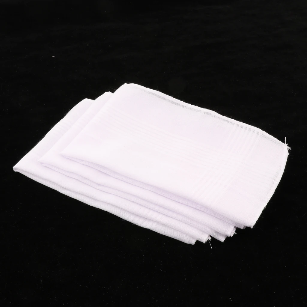 Pack 3PCS of Solid White Cotton Handkerchiefs Party Wedding Hankies for Men