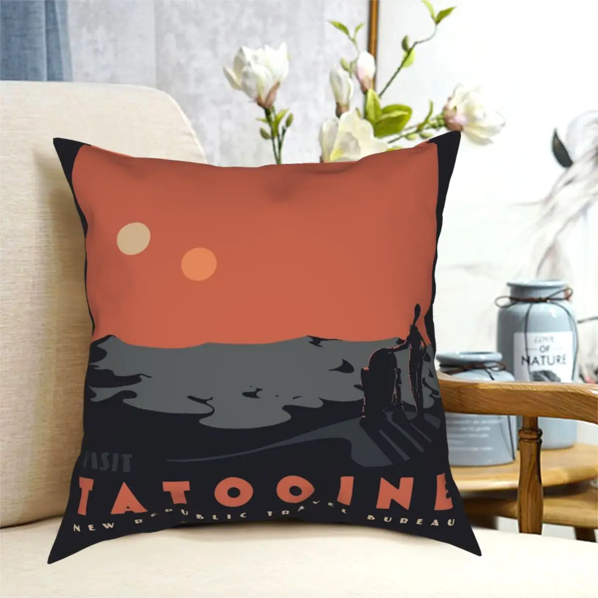 

Visit Tatooine Square Pillowcase Pattern Zip Decorative Throw Pillow Case for Home Cushion Case 18"