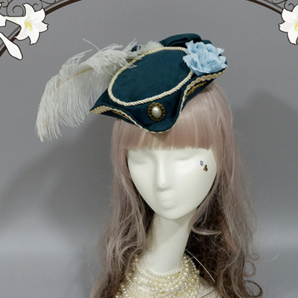 ภาษาฝรั่งเศสคำ Royal ผู้หญิง Palace Lolita Headpiece Renaissance Court Mini แบนหมวก Fedora คอสเพลย์อุปกรณ์เสริม