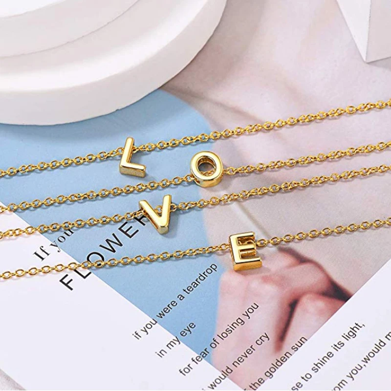 Alphabet Letter First Name A-Z Slide Pendant Necklace Silver Gold Color Plated Metal Chain For Women Gift