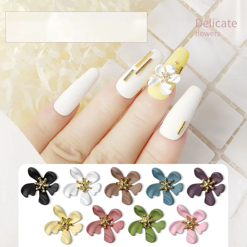 10Pcs Nail Five Petal Gold Stamen Flower Charms Acrylic Pendant Jewelry For Nail Art Acrylic 3d Charms 9 Colors Flower Gems - Image 5
